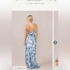Revelry Nadia Satin Floral Print Dress in Sky Blue Garden.